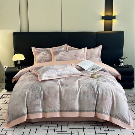 91家纺网 家纺一手货源 找家纺 （总）顾家家居 2025新款长绒棉数码印花隐形宽边四件套