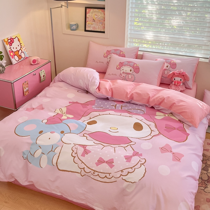 91家纺网 家纺一手货源 找家纺 金爱家 2025新款纯棉数码印花大阪三丽鸥四件套 D公主美乐蒂