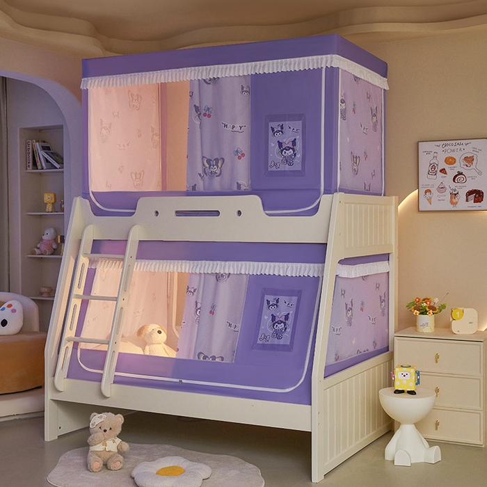 91家纺网 家纺一手货源 找家纺 迪凡保罗2025新款2504专版印花遮光帘上下铺子母蚊帐-常规款 紫色甜心