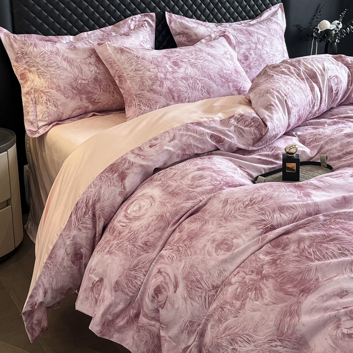 91家纺网 家纺一手货源 找家纺 新方向2025新款全棉长绒棉数码印花四件套-秘密花园 秘密花园-桃粉