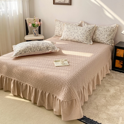 91家纺网 家纺一手货源 找家纺 梦可莱家居 2025新款全棉韩版蕾丝边床盖四件套 墨尔本