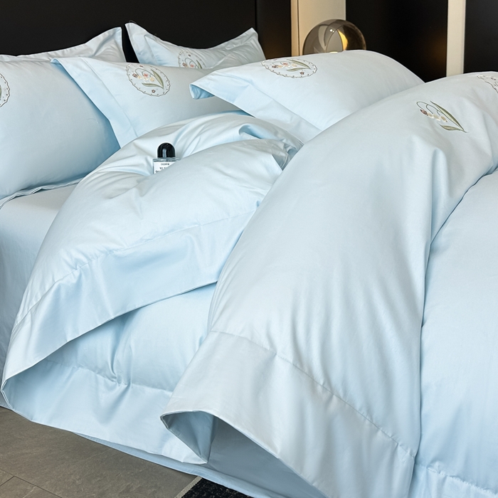 91家纺网 家纺一手货源 找家纺 新方向2025新款全棉长绒棉刺绣四件套-铃兰物语 铃兰物语-蓝