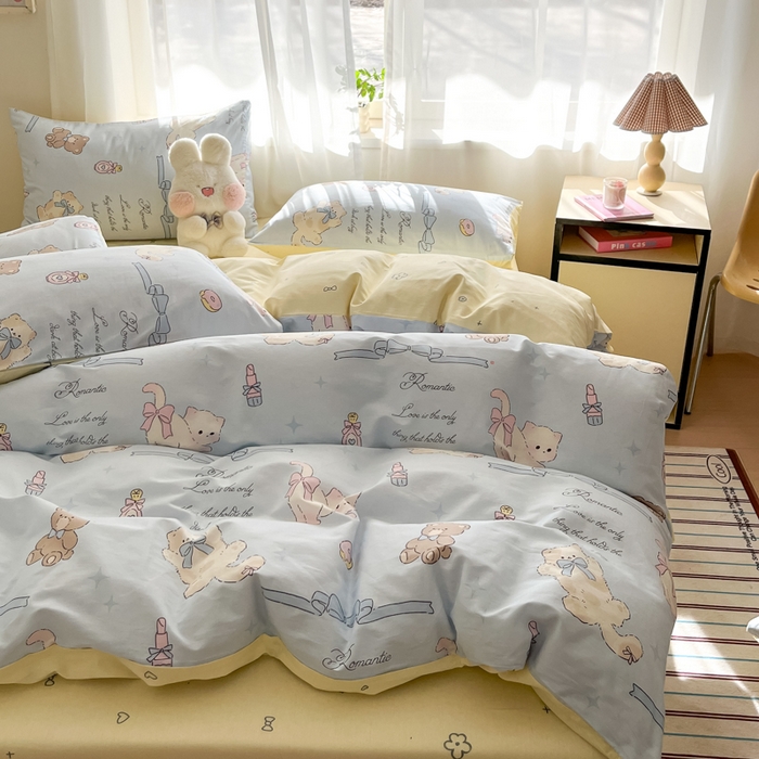 91家纺网 家纺一手货源 找家纺 吉象家纺 2025新款高支密全棉印花四件套12868跑量款 奶油阿布蓝