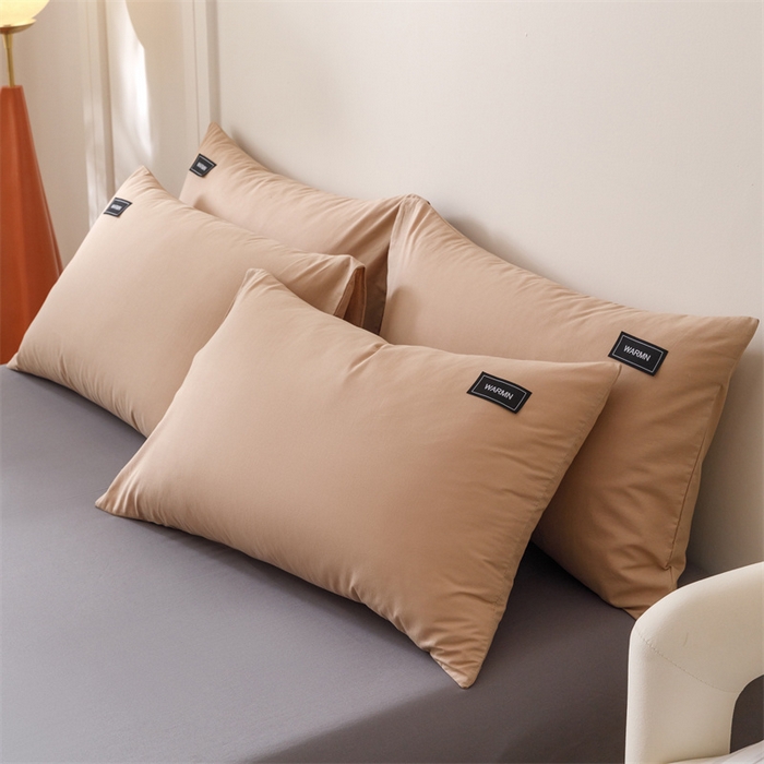 91家纺网 家纺一手货源 找家纺 趣色家纺 2025新款全棉双拼纯色四件套 卡其+浅灰