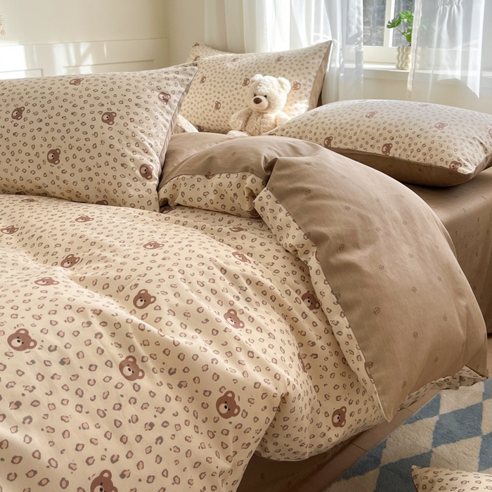 91家纺网 家纺一手货源 找家纺 吉象家纺 2025新款高支密全棉印花四件套12868跑量款 豹纹小熊