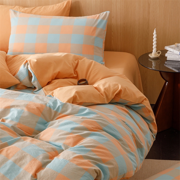 91家纺网 家纺一手货源 找家纺 趣色家纺 2025新款全棉色织水洗棉四件套 梵芙桔