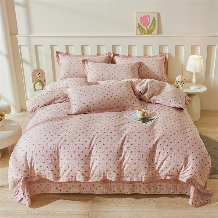 91家纺网 家纺一手货源 找家纺 缦彩 【加微信送买家秀】2025新款母婴级双层纱宽边床单四件套 竹生空野