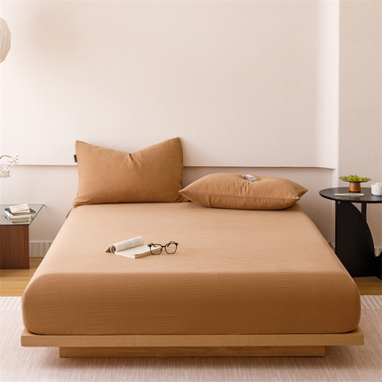 趣色家纺 2025新款全棉皱皱纱单床笠 摩卡