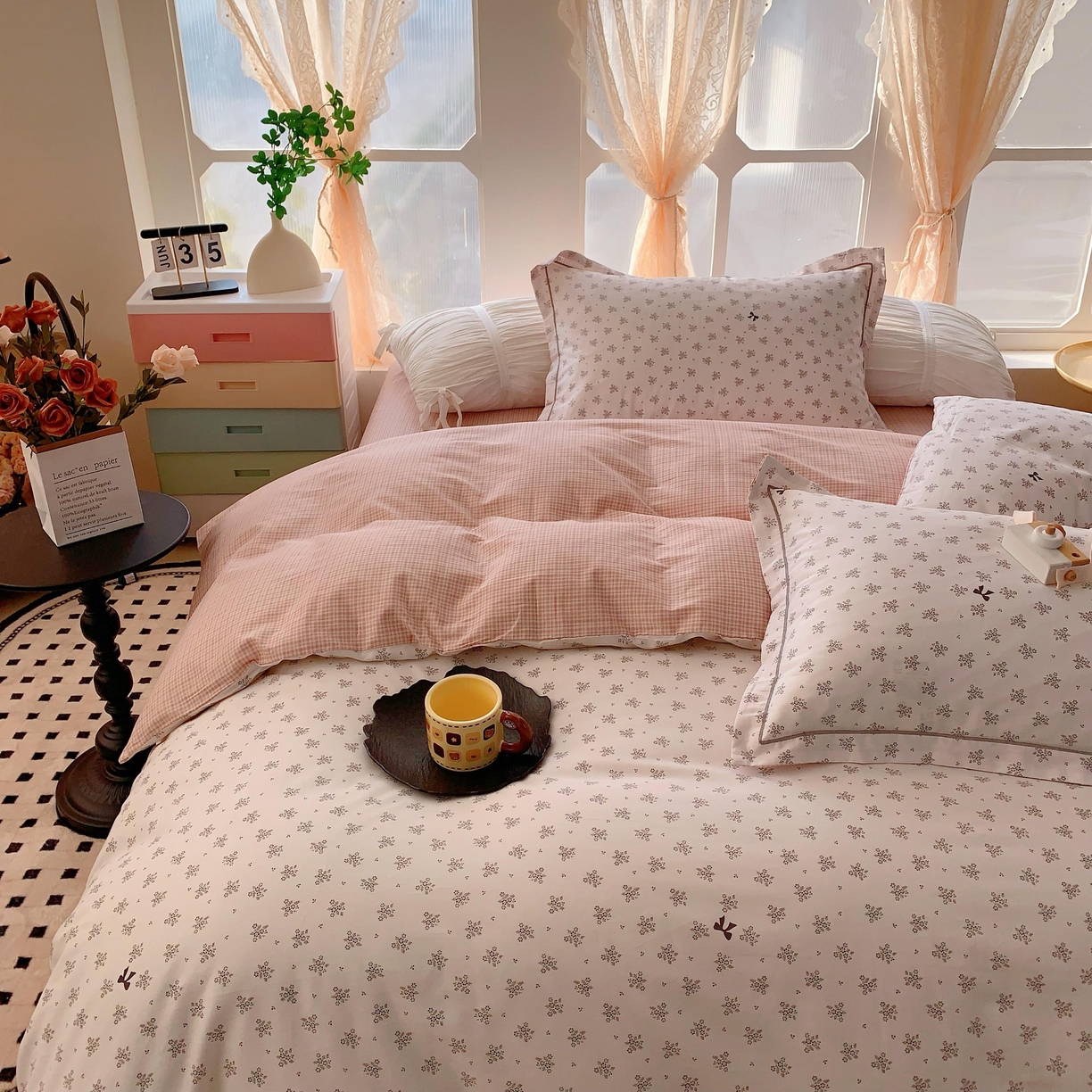 91家纺网 家纺一手货源 找家纺 奈萝家纺 2025新款亲肤小清新全棉四件套 幻蝶米