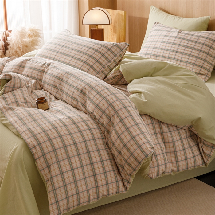 91家纺网 家纺一手货源 找家纺 趣色家纺 2025新款全棉色织水洗棉四件套 棉芷绿