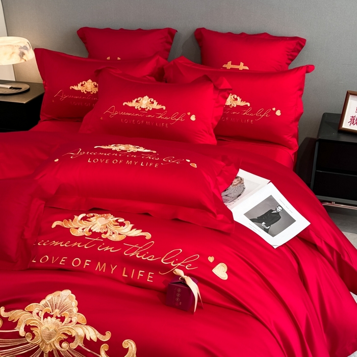 91家纺网 家纺一手货源 找家纺 欧乐蒂 2025新款欧式亲肤棉婚庆四件套 锦绣佳缘-红