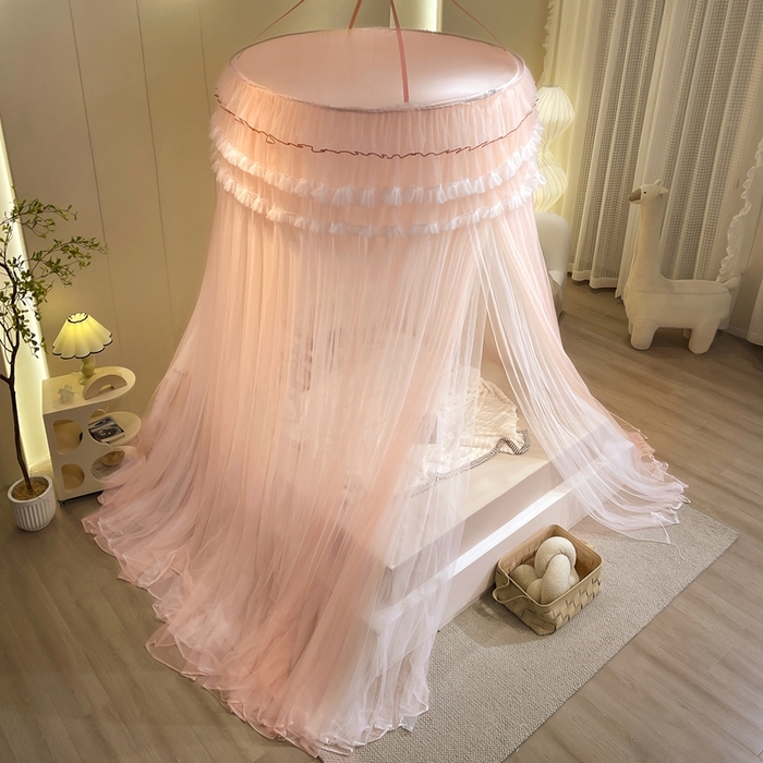 91家纺网 家纺一手货源 找家纺 宝莱利 2025年新款圆顶吊顶蚊帐-唯美 香妃玉