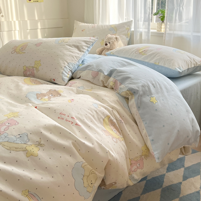 91家纺网 家纺一手货源 找家纺 吉象家纺 2025新款高支密全棉印花四件套12868跑量款 晚安小熊