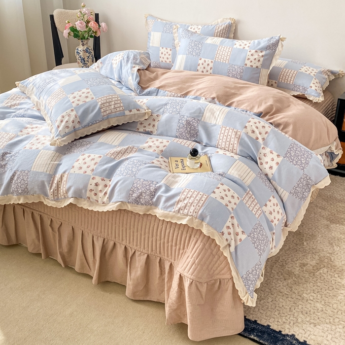 91家纺网 家纺一手货源 找家纺 梦可莱家居 2025新款全棉韩版蕾丝边床盖四件套 纳西