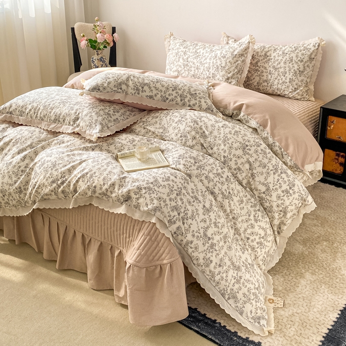 91家纺网 家纺一手货源 找家纺 梦可莱家居 2025新款全棉韩版蕾丝边床盖四件套 墨尔本