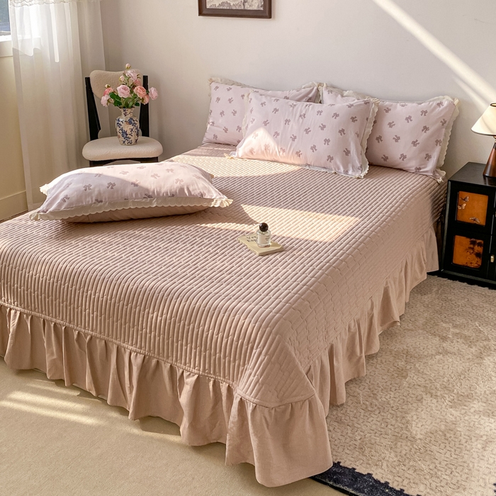 91家纺网 家纺一手货源 找家纺 梦可莱家居 2025新款全棉韩版蕾丝边床盖四件套 蝴蝶结