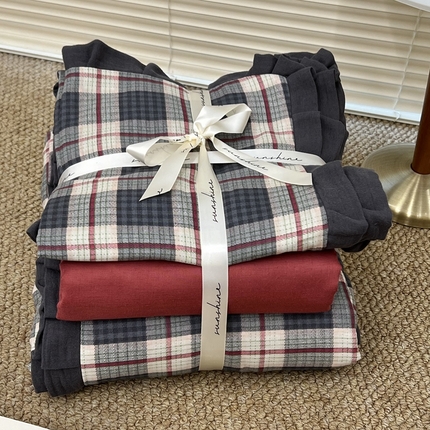 91家纺网 家纺一手货源 找家纺 （总）荣轩 2024新款全棉印花双层纱四件套 皱皱纱花边款