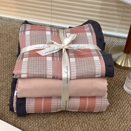 91家纺网 家纺一手货源 找家纺 （总）荣轩 2024新款全棉印花双层纱四件套 皱皱纱花边款