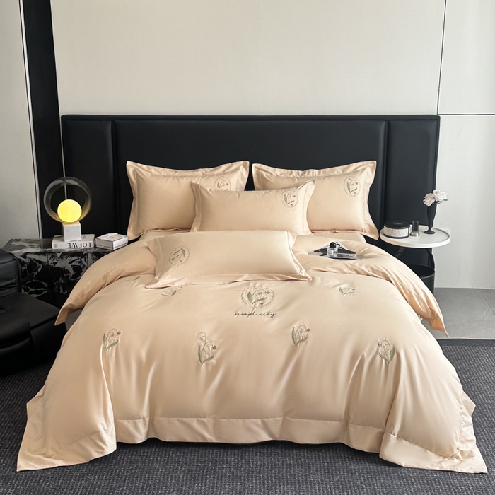 91家纺网 家纺一手货源 找家纺 新方向 2025新款全棉长绒棉刺绣四件套-铃兰物语 铃兰物语-香槟