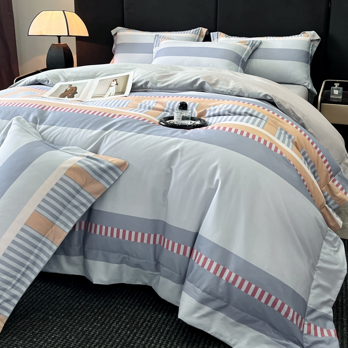 91家纺网 家纺一手货源 找家纺 新方向 2025新款全棉长绒棉数码印花四件套-布拉格之恋 布拉格之恋-爵士灰