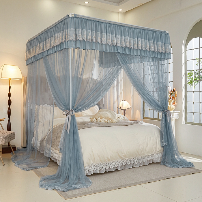 91家纺网 家纺一手货源 找家纺 梦尔佳 2025新款落地款蚊帐-赏心悦目系列860型号 五彩缤纷:蓝灰