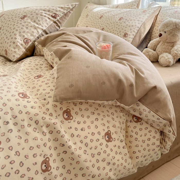 91家纺网 家纺一手货源 找家纺 吉象家纺 2025新款高支密全棉印花四件套12868跑量款 豹纹小熊