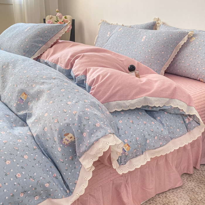 91家纺网 家纺一手货源 找家纺 梦可莱家居 2025新款全棉韩版蕾丝边床盖四件套 懂你