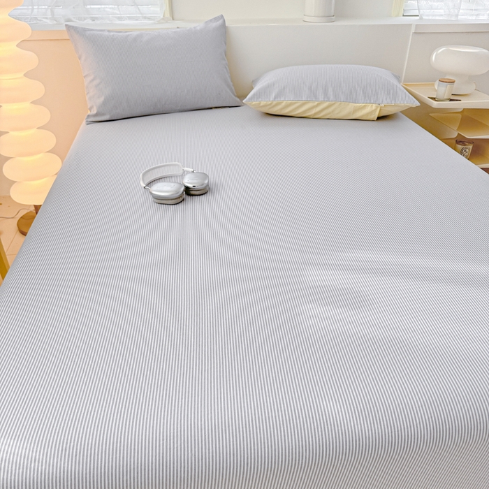 91家纺网 家纺一手货源 找家纺 眠博士2025新款全棉老粗布床笠 老粗布床笠-细条灰