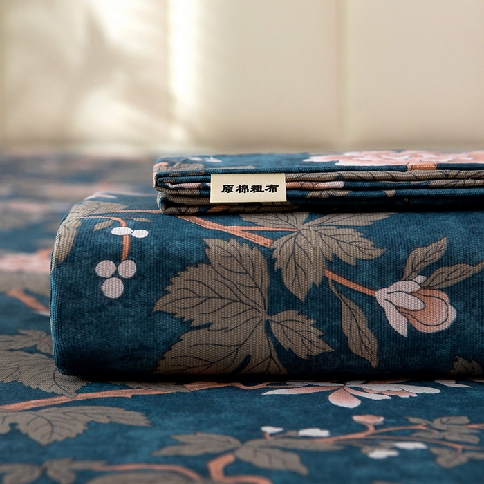 91家纺网 家纺一手货源 找家纺 帛洵2025新款原棉老粗布床单 静夜花开