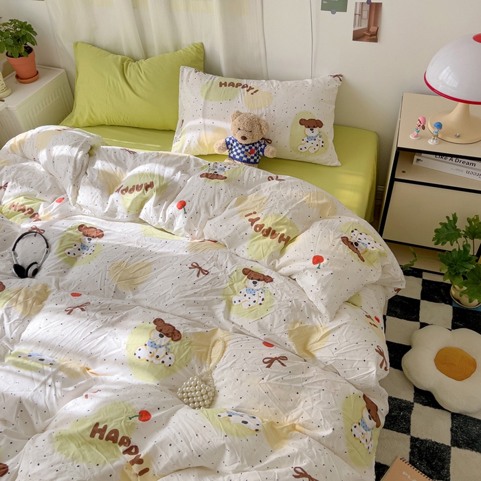 91家纺网 家纺一手货源 找家纺 仟人梦 2025新款水洗棉印花四件套 快乐狗狗