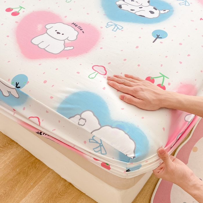 91家纺网 家纺一手货源 找家纺 芷凡家纺 2025新款水洗云朵棉印花床笠 甜蜜宝贝