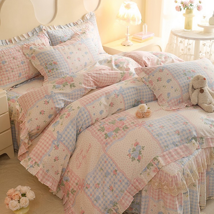 91家纺网 家纺一手货源 找家纺 美达家纺 2025新款全棉印花床裙四件套 悦动心妍