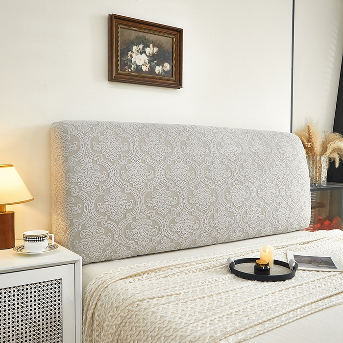 91家纺网 家纺一手货源 找家纺 逐日沙发套 2025新款提花绒床头罩-欧艺 浅灰