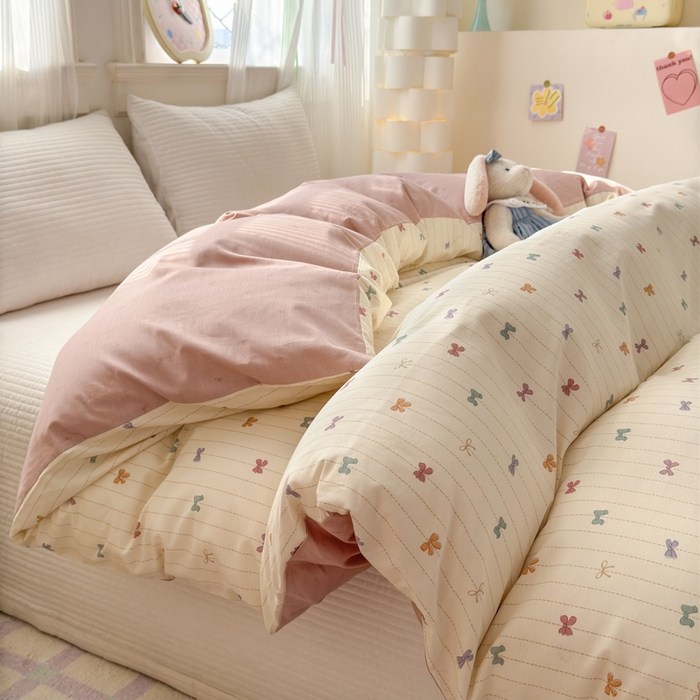 91家纺网 家纺一手货源 找家纺 清雅福 2025全棉13372小清新四件套和单被套早春系列第二批--单被套 糖果蝴蝶结