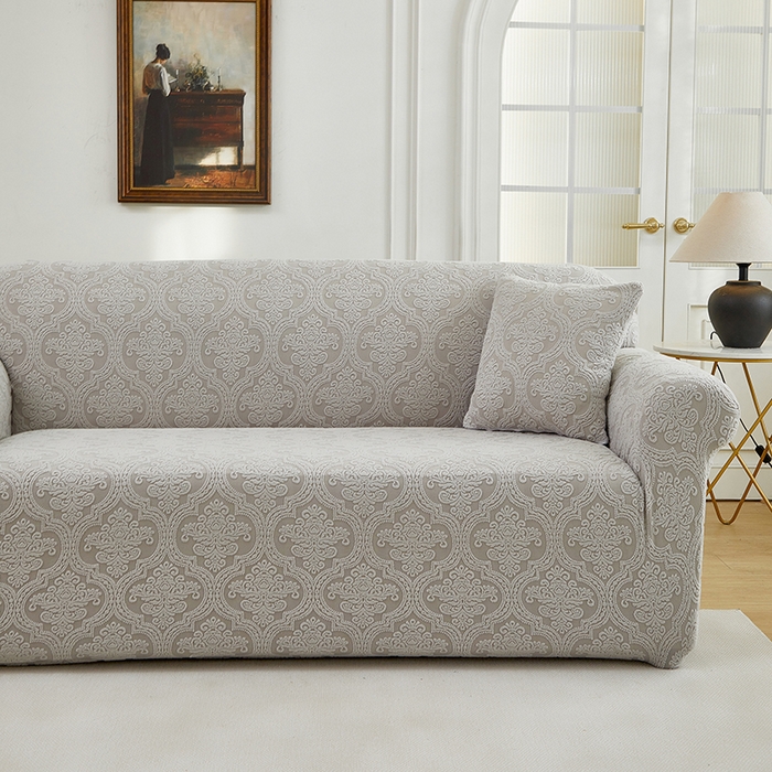 91家纺网 家纺一手货源 找家纺 逐日沙发套 2025新款提花绒沙发套-欧艺 浅灰