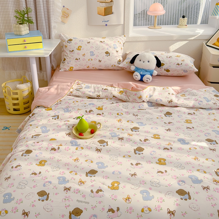 91家纺网 家纺一手货源 找家纺 老帅2025A类水洗双层纱夏被夏凉被空调被被芯直播爆款（有买家秀）奶芙汪汪