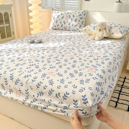 91家纺网 家纺一手货源 找家纺 眠博士2025新款全棉老粗布床笠 老粗布床笠-绿叶兔