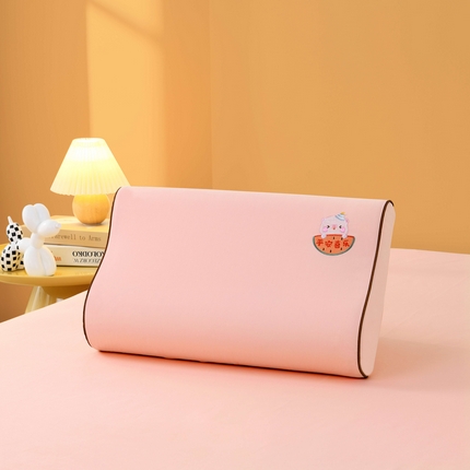 小猫派 2025新款磨毛全棉刺绣乳胶枕套纯棉儿童记忆枕芯套加厚吸汗成人颈椎枕套 西瓜小猪