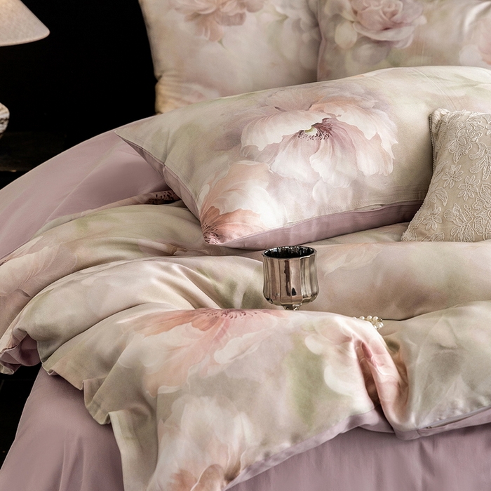 91家纺网 家纺一手货源 找家纺 立奥被业 2025新款60S数码印花四件套四件套 微澜-紫