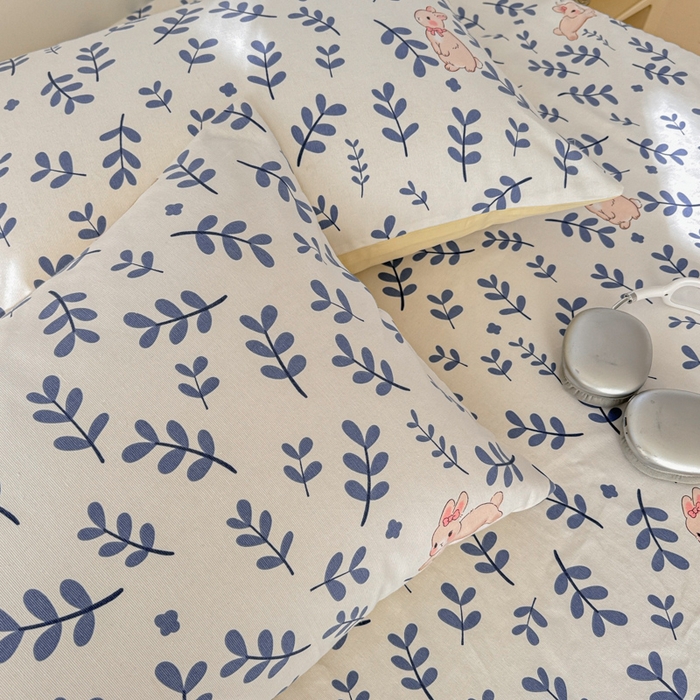 91家纺网 家纺一手货源 找家纺 眠博士2025新款全棉老粗布枕套 老粗布枕套-绿叶兔