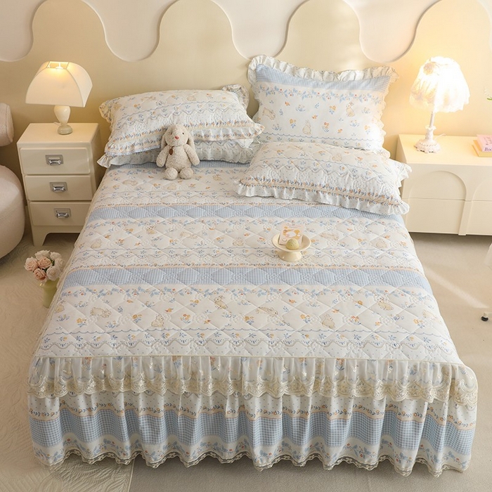 91家纺网 家纺一手货源 找家纺 美达家纺 2025新款全棉印花床裙四件套 花宠乐章-蓝