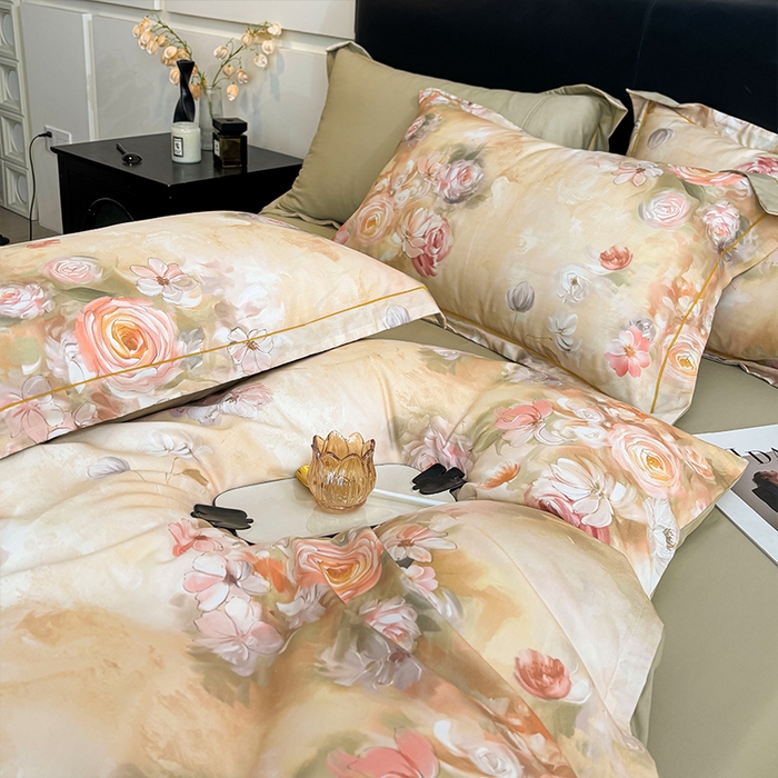 91家纺网 家纺一手货源 找家纺 帛美家纺 2025新款40S莱赛尔天丝棉数码印花四件套 芳昕