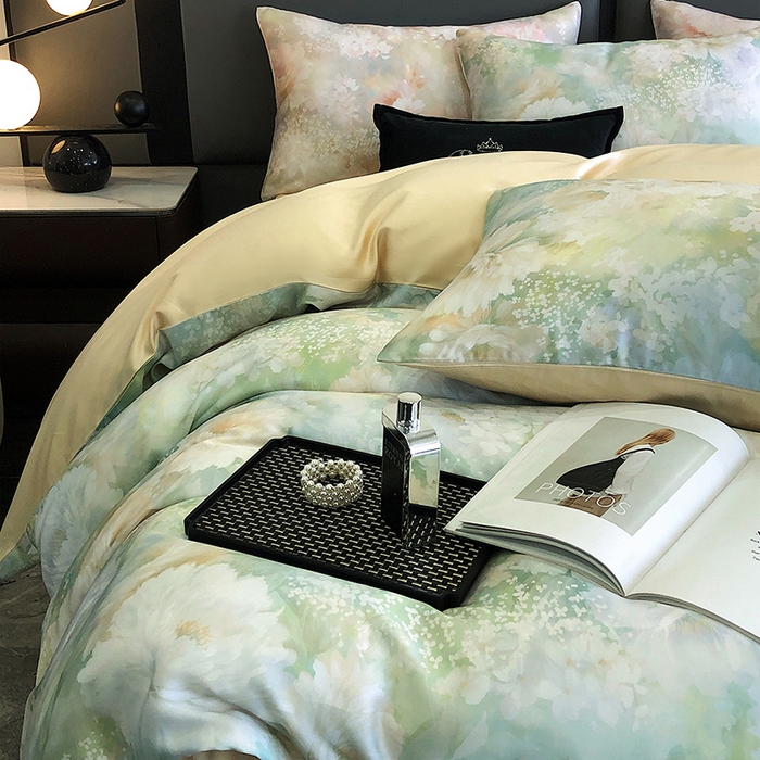 91家纺网 家纺一手货源 找家纺 立奥被业 2025年新款100%兰精天丝四件套天丝数码印花四件套 蜜合金