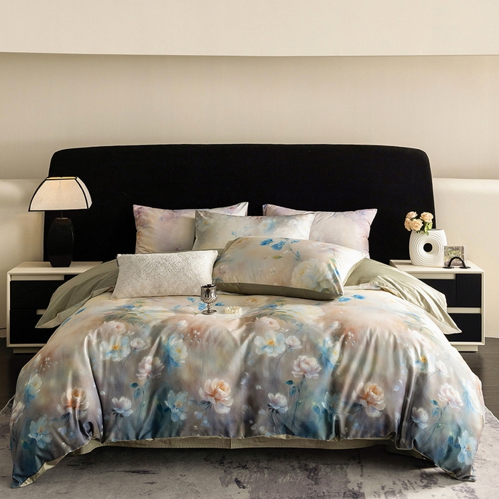 91家纺网 家纺一手货源 找家纺 立奥被业 2025新款60S数码印花四件套四件套 花仙绿