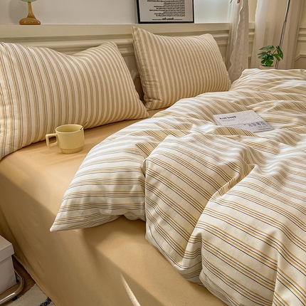 91家纺网 家纺一手货源 找家纺 （总）盛秋家纺 2025新款水洗棉格子条纹系列四件套【易安阁】