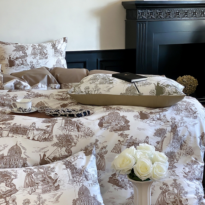 91家纺网 家纺一手货源 找家纺 赫帛 2025新款赫本猫联名系列四件套-南法庄园 南法庄园-复古咖