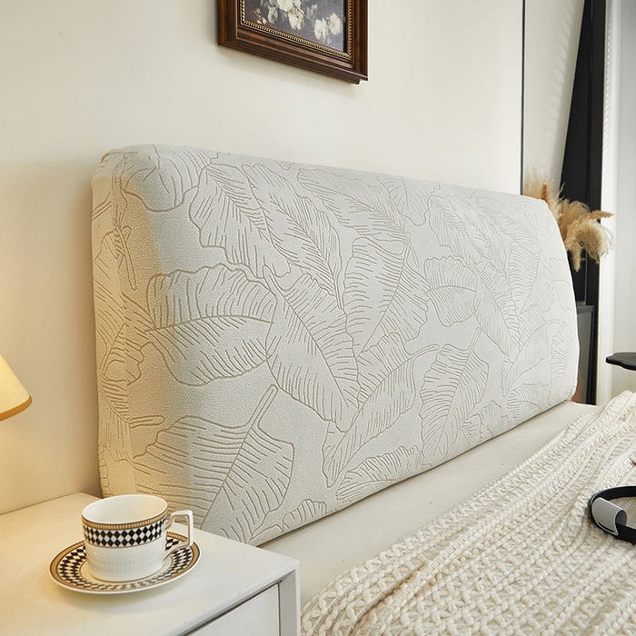 91家纺网 家纺一手货源 找家纺 逐日沙发套 2025新款提花绒床头罩-叶沙 浅灰