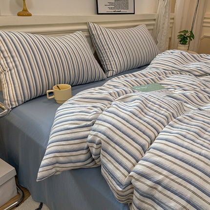 91家纺网 家纺一手货源 找家纺 （总）盛秋家纺 2025新款水洗棉格子条纹系列四件套【易安阁】