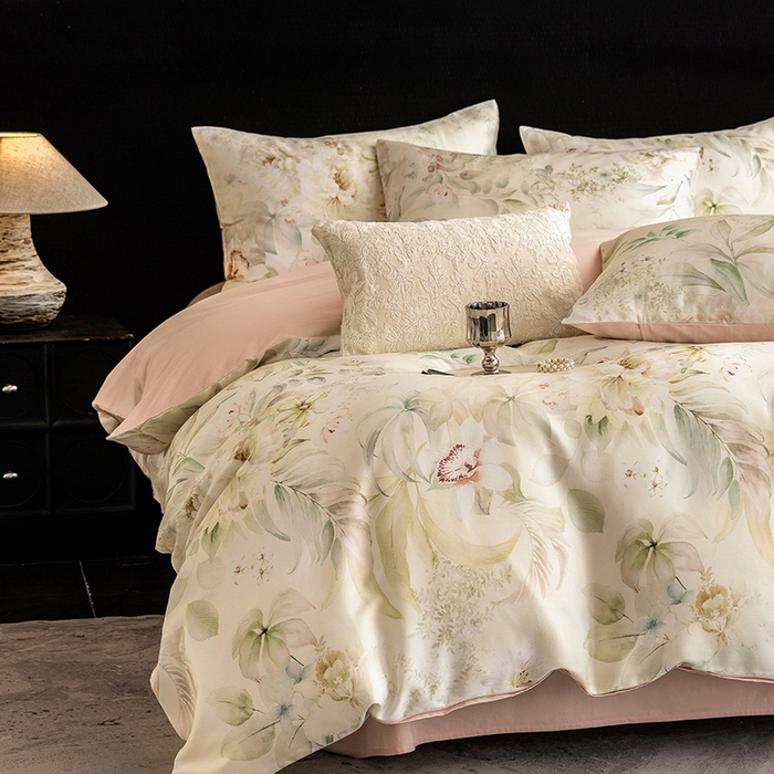 91家纺网 家纺一手货源 找家纺 立奥被业 2025新款60S数码印花四件套四件套 云馥-绿