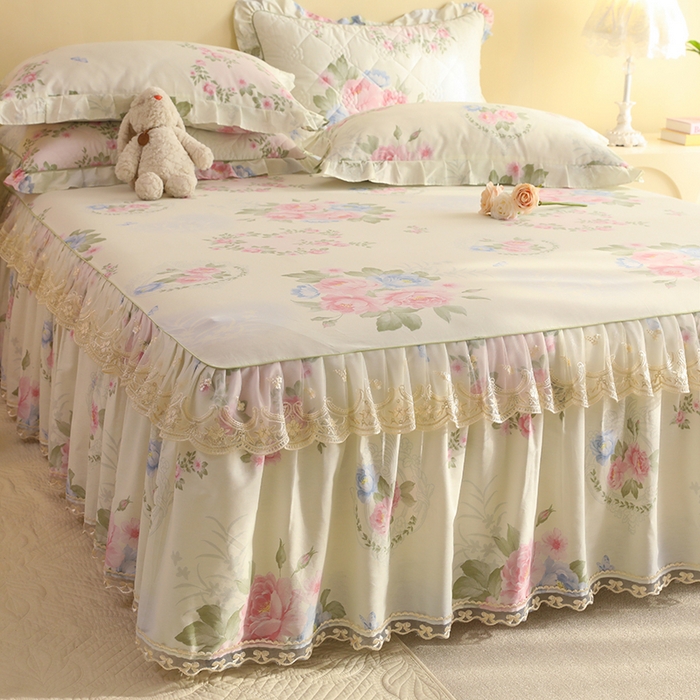 91家纺网 家纺一手货源 找家纺 美达家纺 2025新款全棉印花单床裙 法尔曼玫瑰